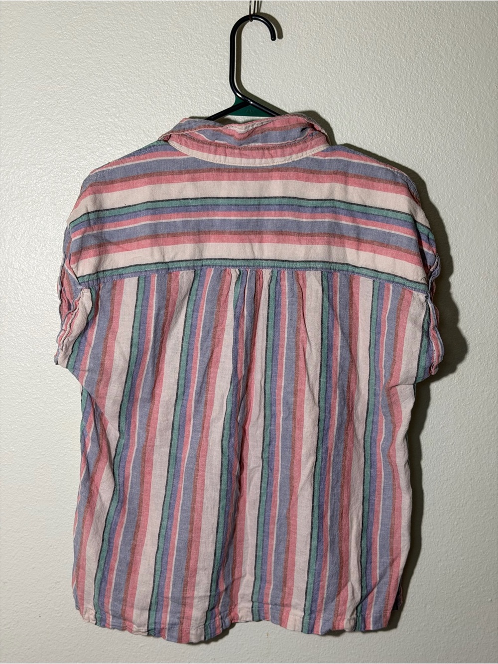 Orvis Linen Blend Button Down Shirt Womens Small Stripe Cap Sleeve Coastal Beach